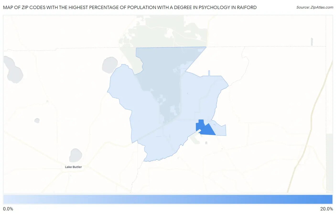 Zip Codes with the Highest Percentage of Population with a Degree in Psychology in Raiford Map