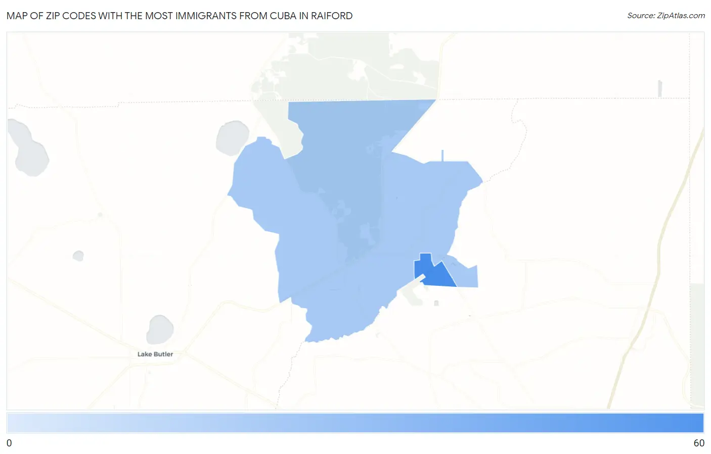 Zip Codes with the Most Immigrants from Cuba in Raiford Map
