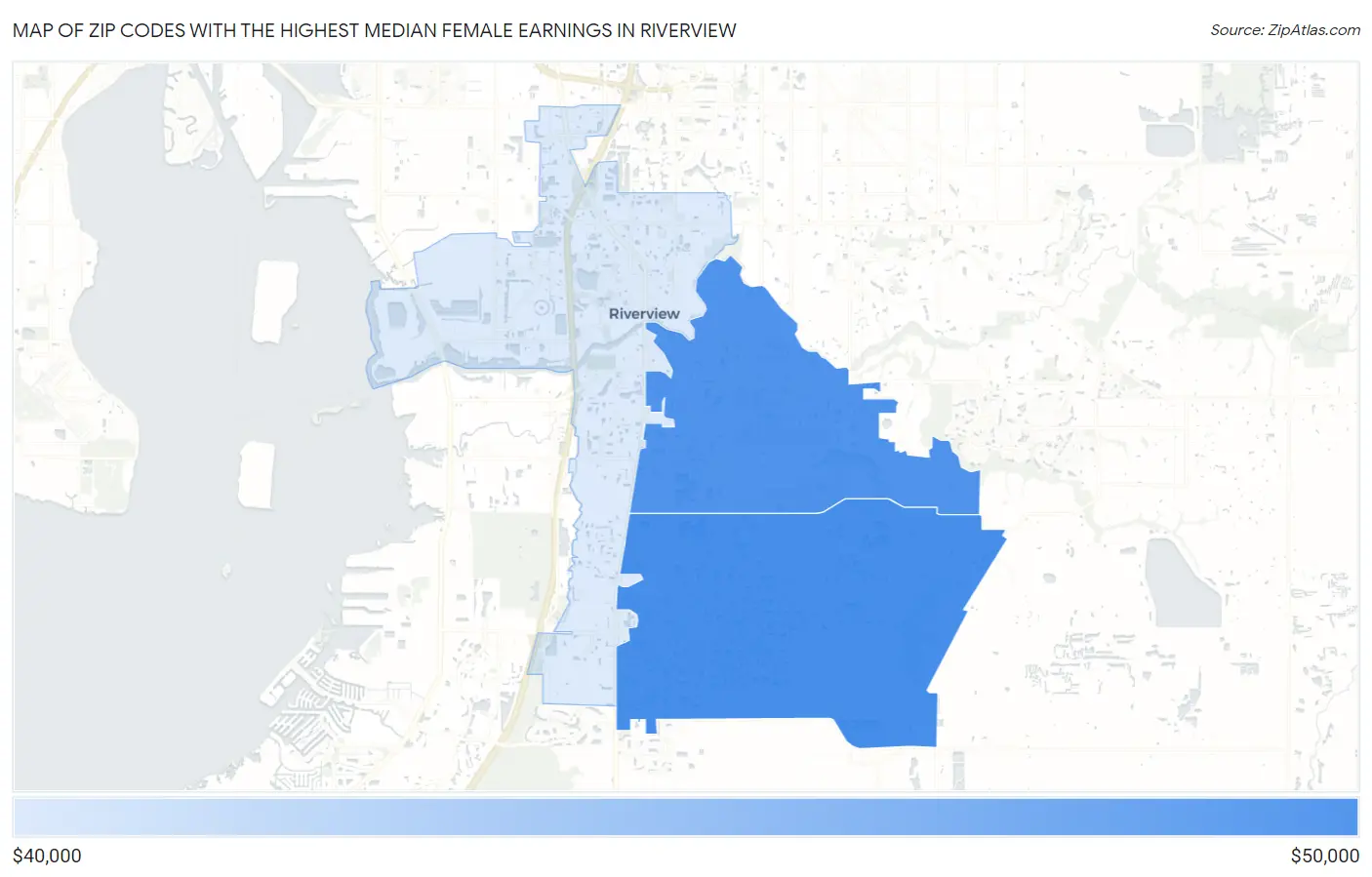 Zip Codes with the Highest Median Female Earnings in Riverview Map