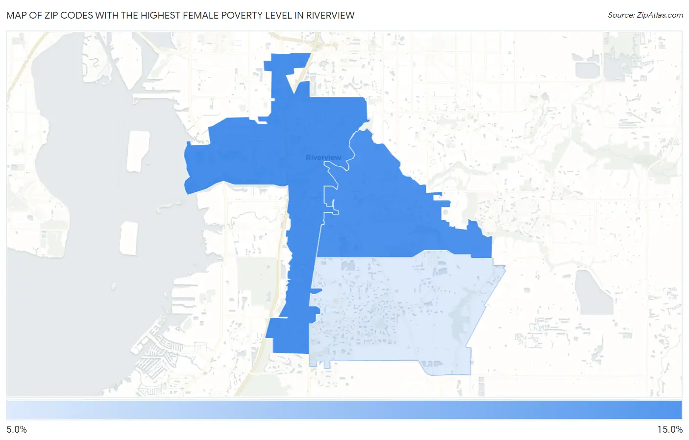 Zip Codes with the Highest Female Poverty Level in Riverview Map