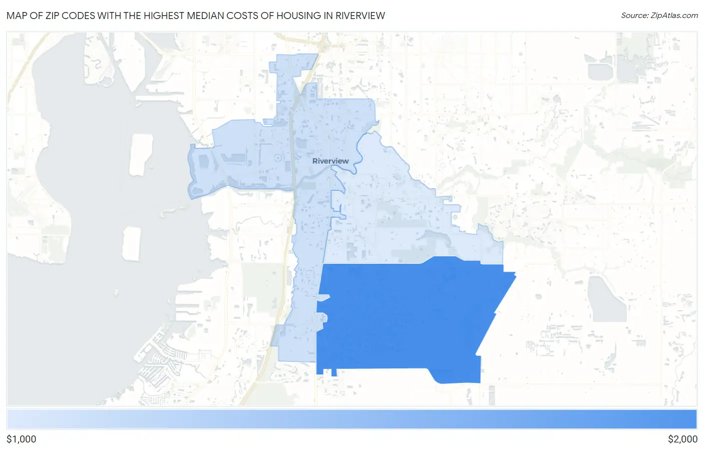 Zip Codes with the Highest Median Costs of Housing in Riverview Map