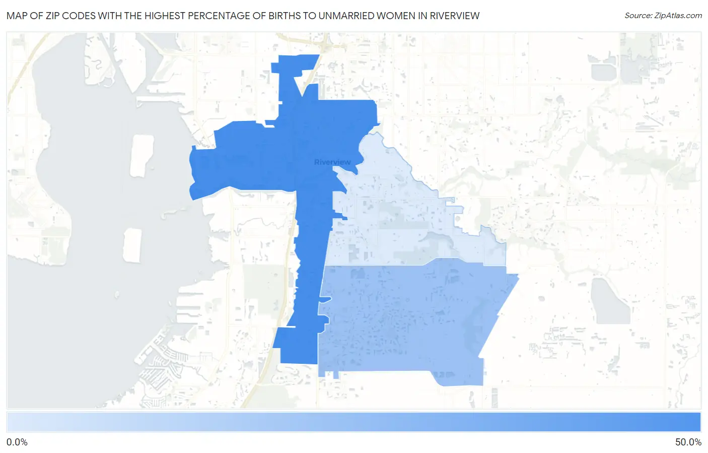Zip Codes with the Highest Percentage of Births to Unmarried Women in Riverview Map