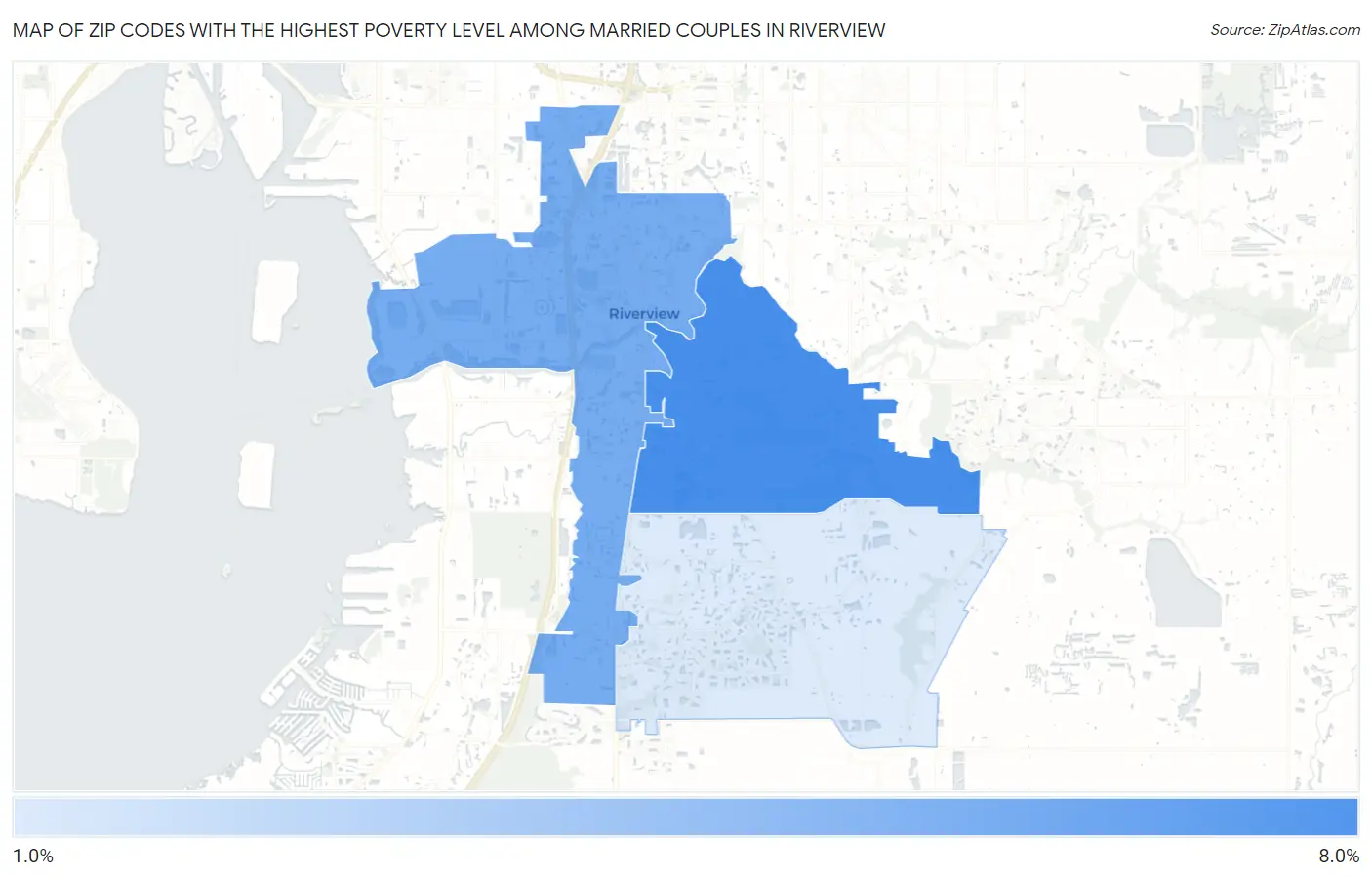 Zip Codes with the Highest Poverty Level Among Married Couples in Riverview Map