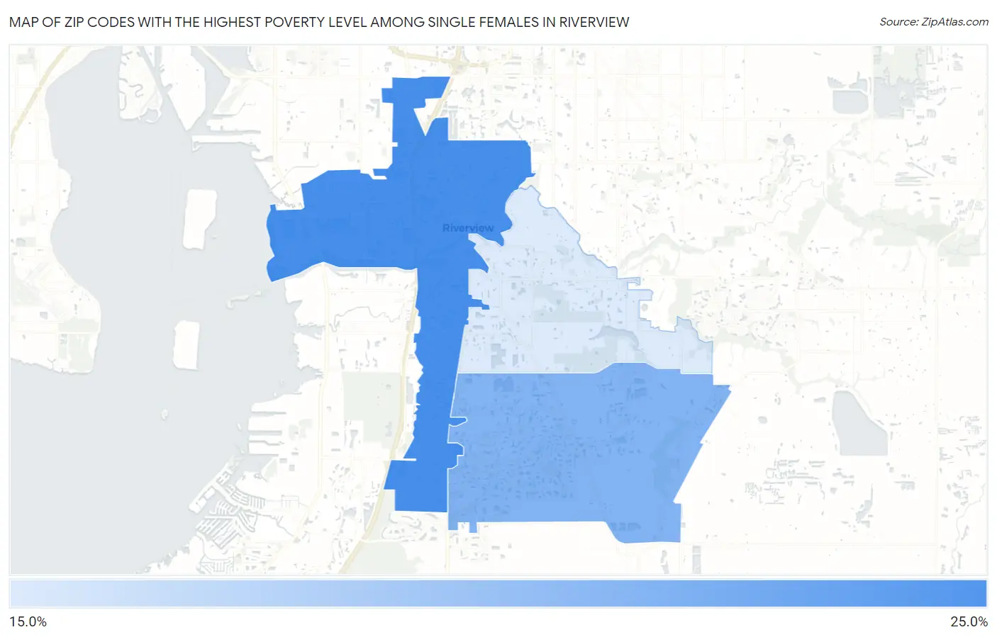 Zip Codes with the Highest Poverty Level Among Single Females in Riverview Map