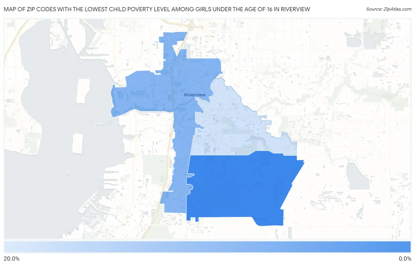 Zip Codes with the Lowest Child Poverty Level Among Girls Under the Age of 16 in Riverview Map