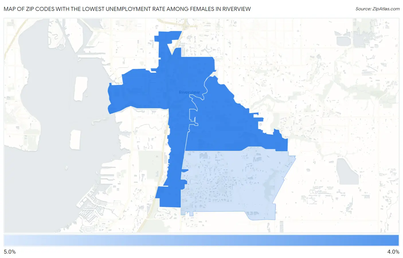 Zip Codes with the Lowest Unemployment Rate Among Females in Riverview Map