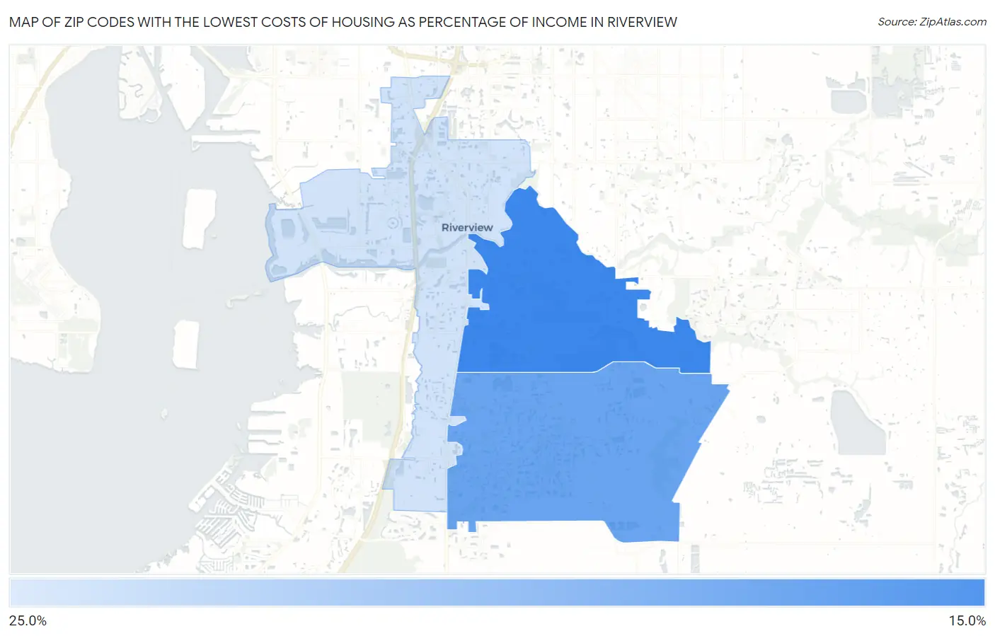 Zip Codes with the Lowest Costs of Housing as Percentage of Income in Riverview Map