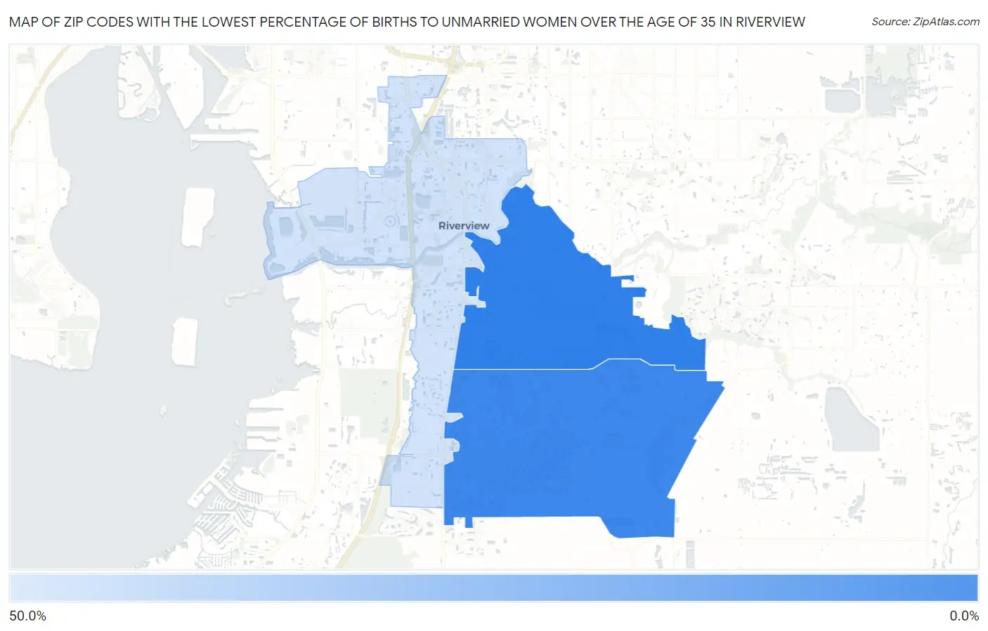 Zip Codes with the Lowest Percentage of Births to Unmarried Women over the Age of 35 in Riverview Map