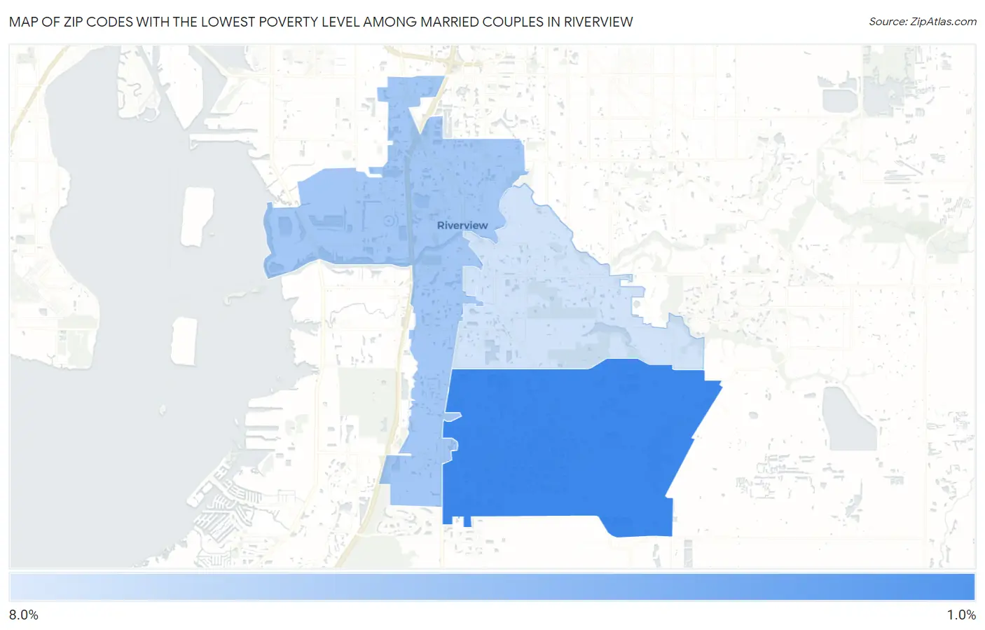 Zip Codes with the Lowest Poverty Level Among Married Couples in Riverview Map