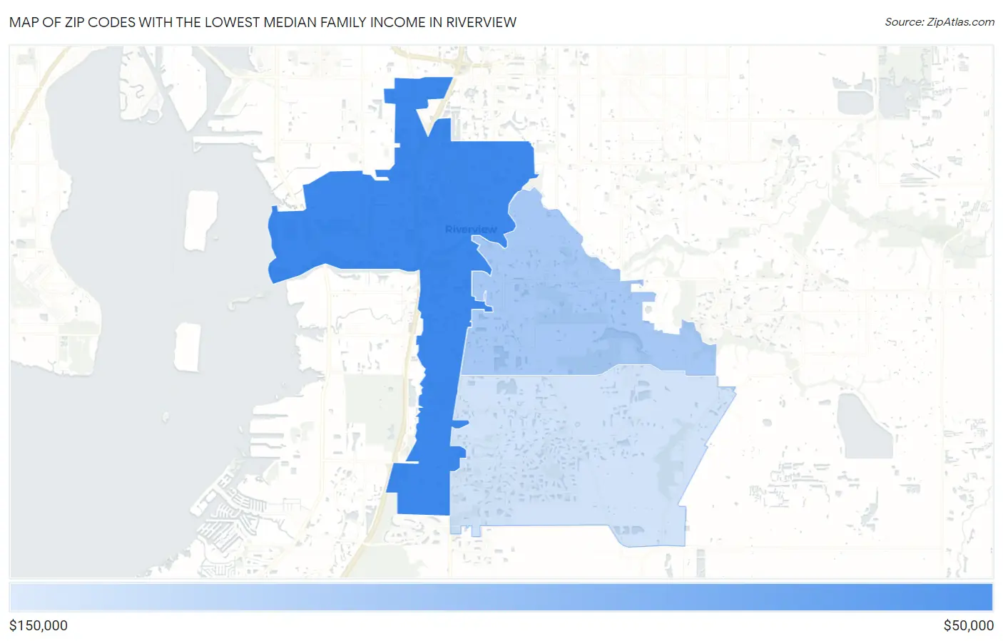 Zip Codes with the Lowest Median Family Income in Riverview Map