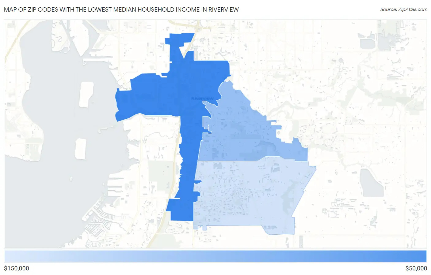 Zip Codes with the Lowest Median Household Income in Riverview Map
