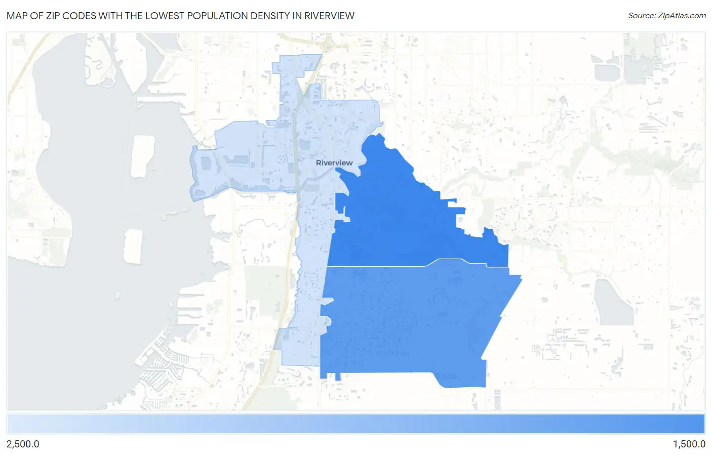 Zip Codes with the Lowest Population Density in Riverview Map