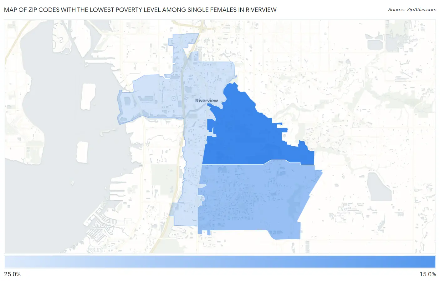 Zip Codes with the Lowest Poverty Level Among Single Females in Riverview Map