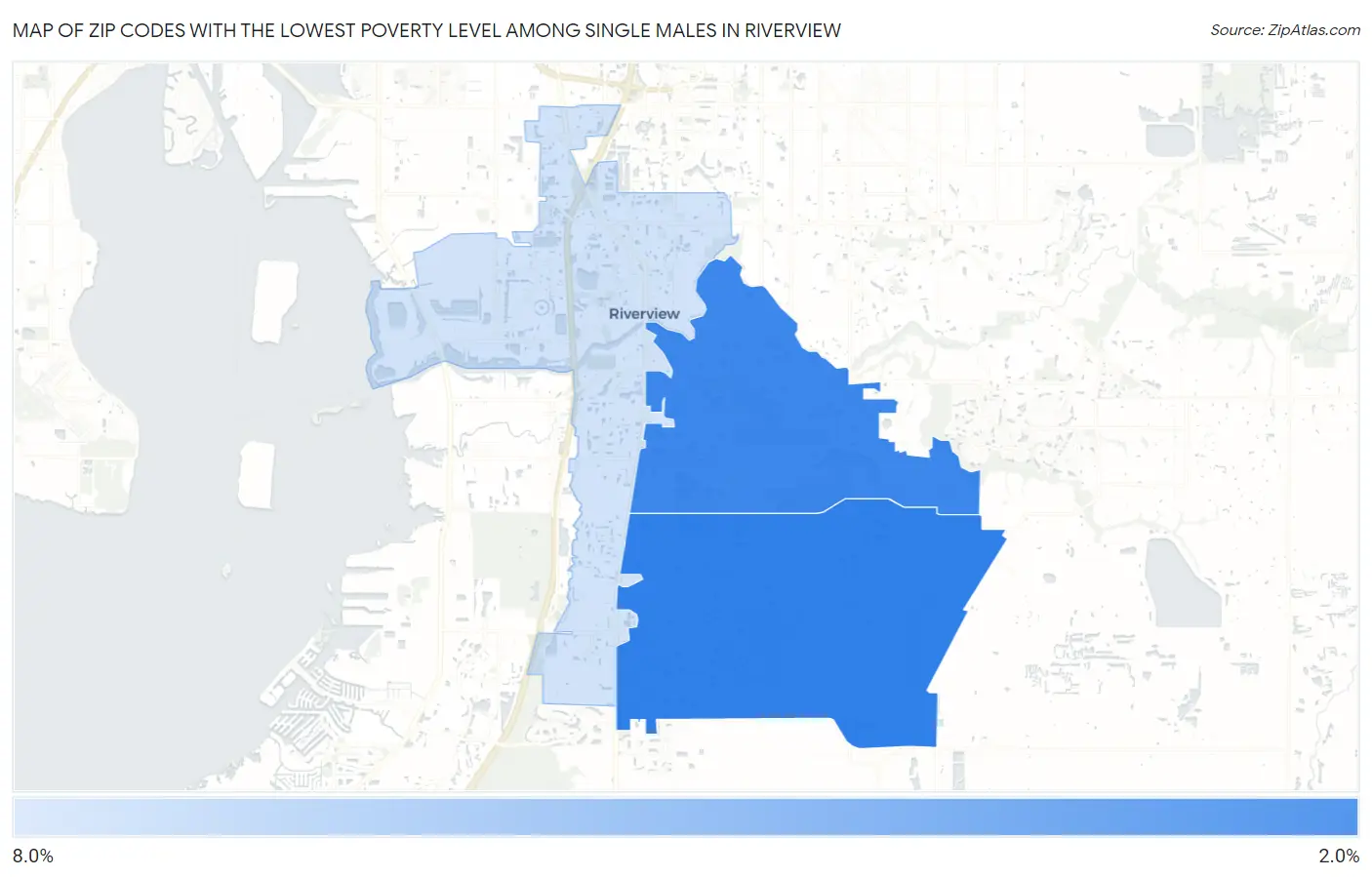 Zip Codes with the Lowest Poverty Level Among Single Males in Riverview Map