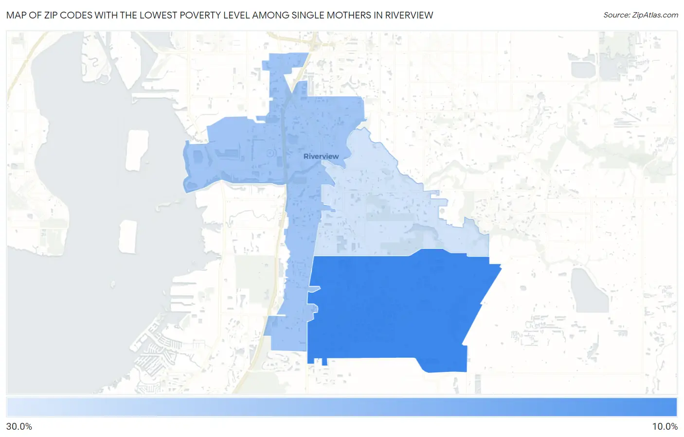 Zip Codes with the Lowest Poverty Level Among Single Mothers in Riverview Map