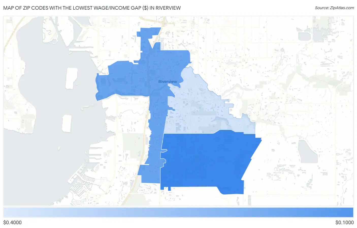 Zip Codes with the Lowest Wage/Income Gap ($) in Riverview Map