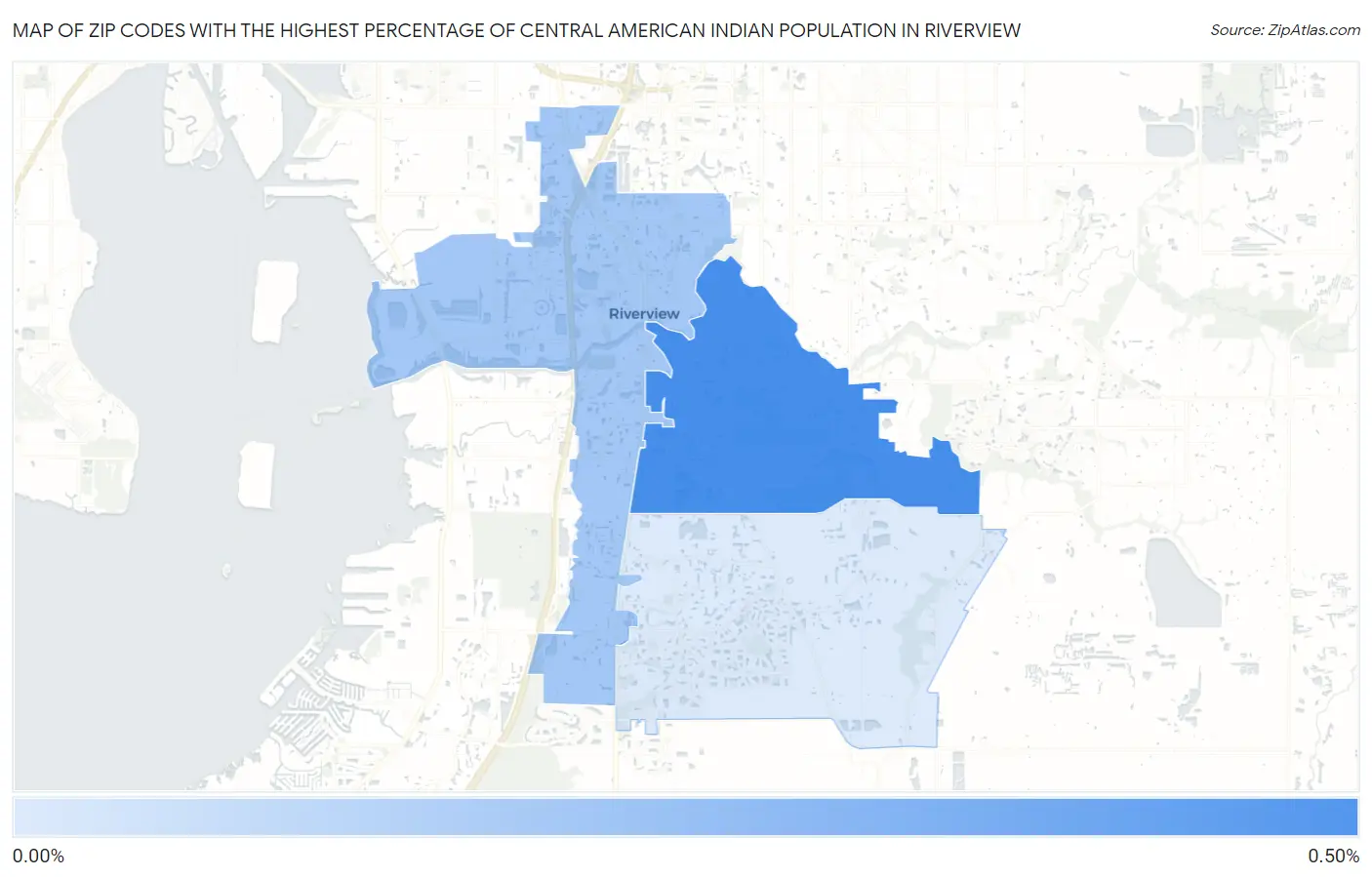 Zip Codes with the Highest Percentage of Central American Indian Population in Riverview Map