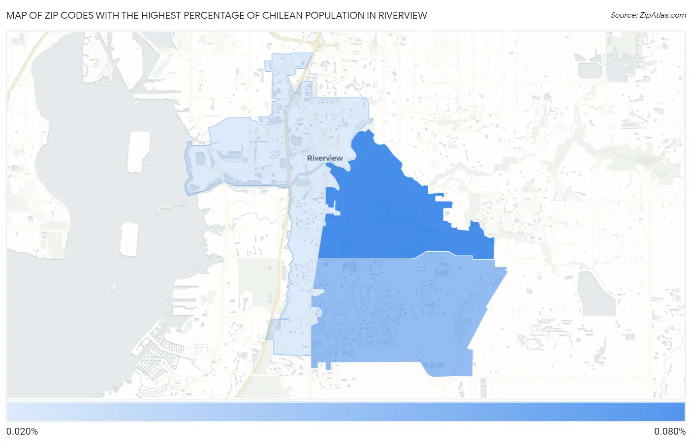 Zip Codes with the Highest Percentage of Chilean Population in Riverview Map