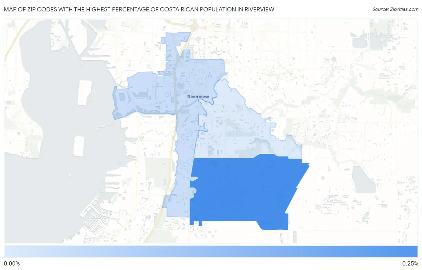 Zip Codes with the Highest Percentage of Costa Rican Population in Riverview Map
