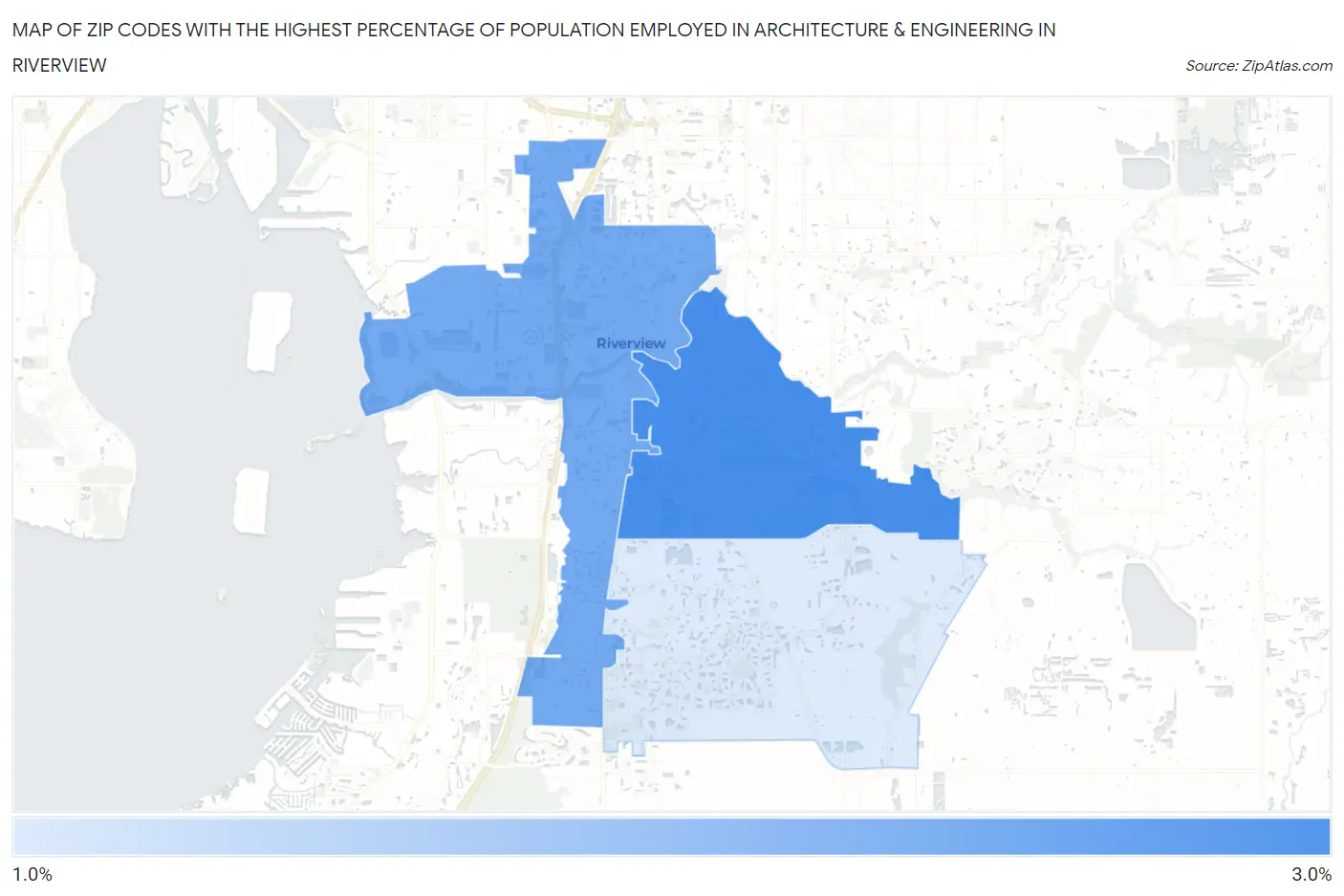 Zip Codes with the Highest Percentage of Population Employed in Architecture & Engineering in Riverview Map