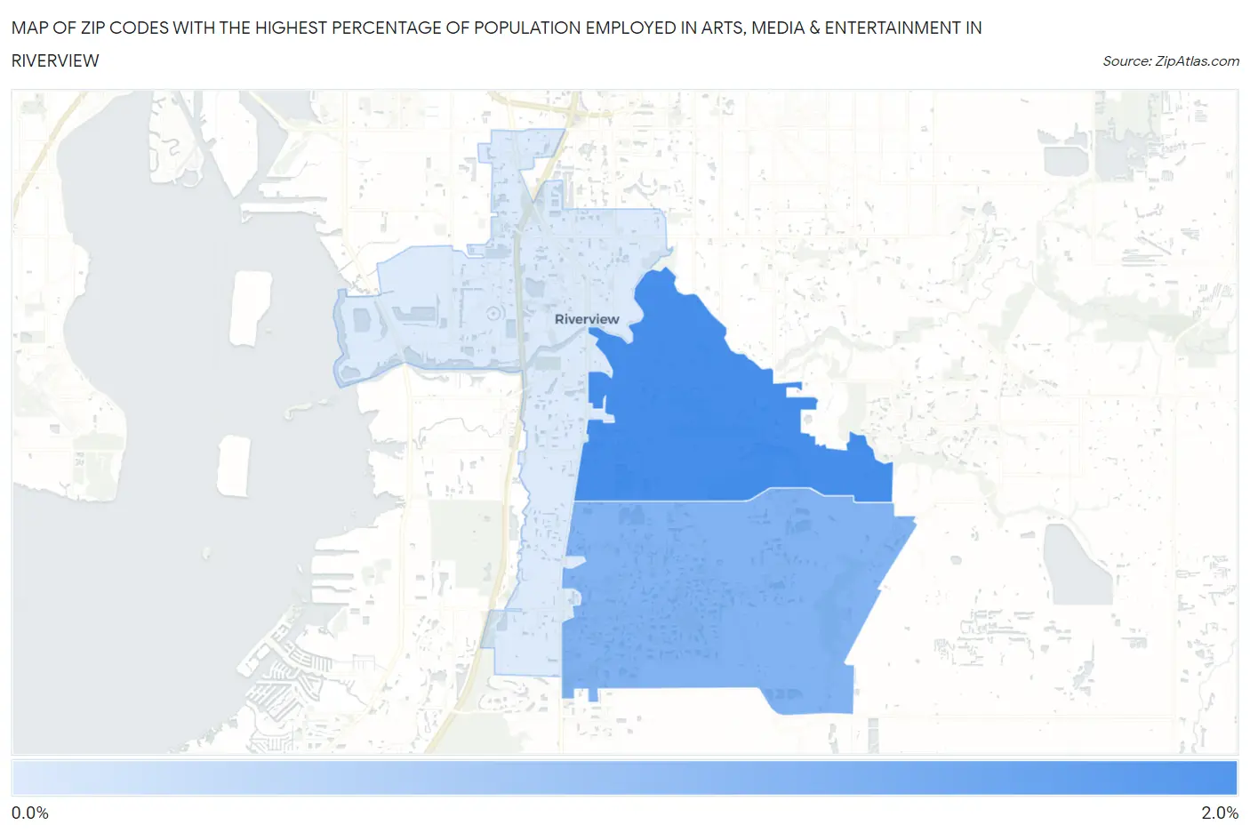 Zip Codes with the Highest Percentage of Population Employed in Arts, Media & Entertainment in Riverview Map