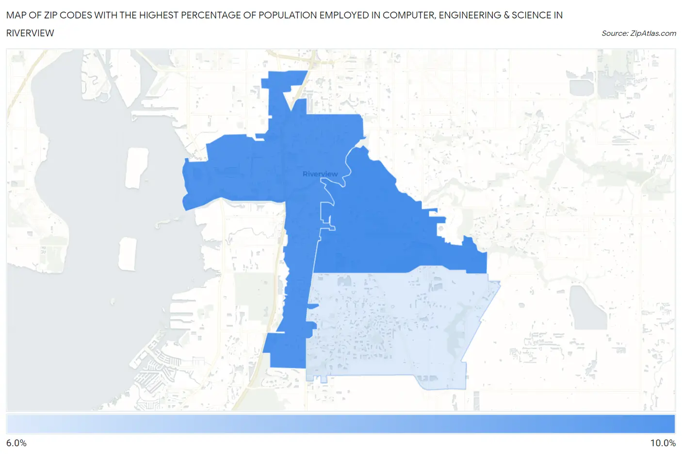 Zip Codes with the Highest Percentage of Population Employed in Computer, Engineering & Science in Riverview Map