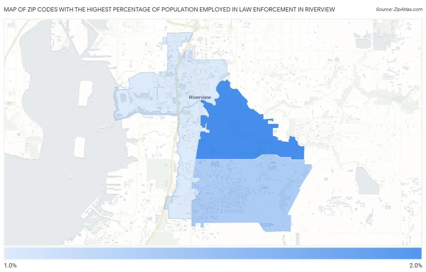 Zip Codes with the Highest Percentage of Population Employed in Law Enforcement in Riverview Map