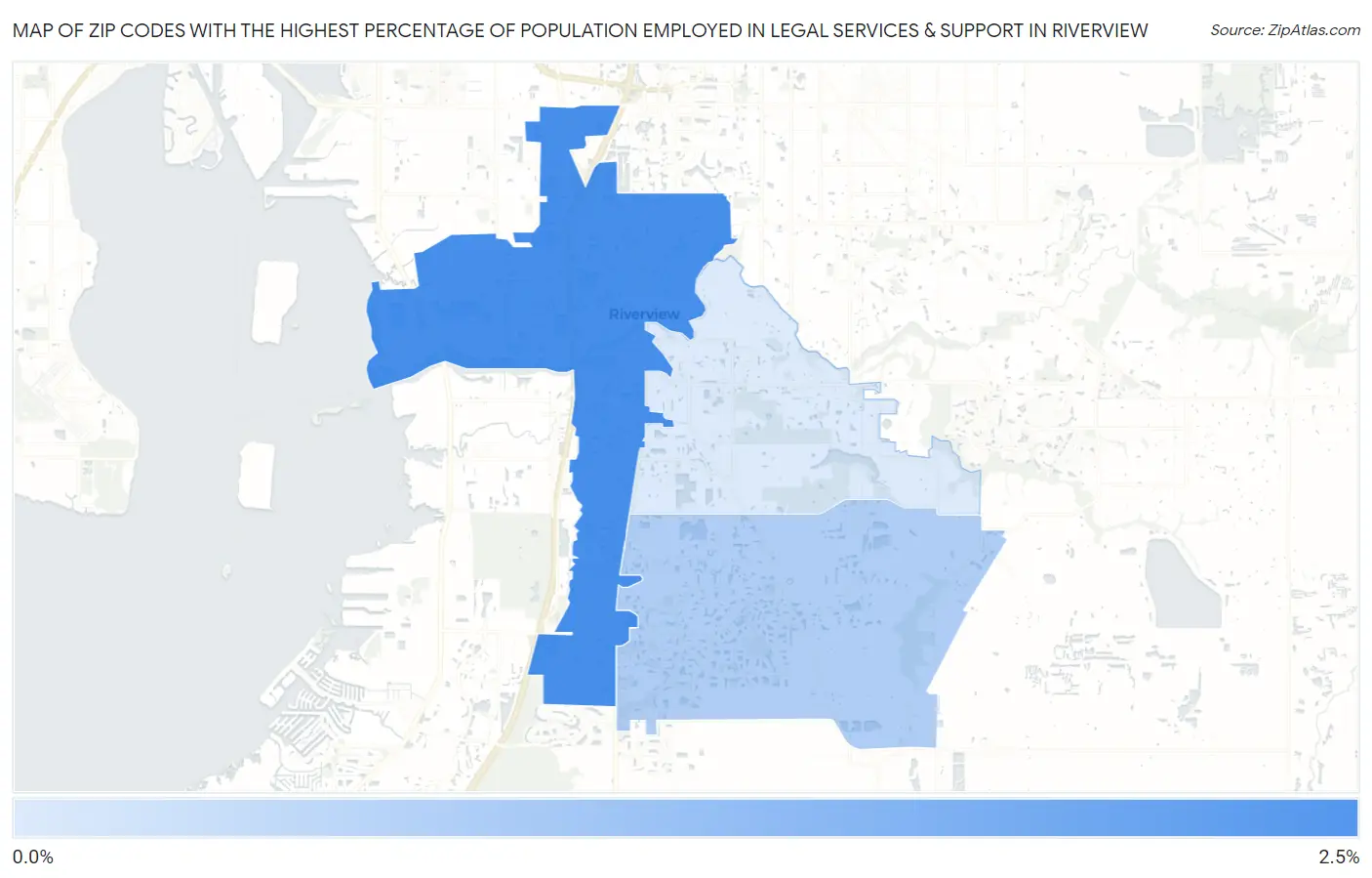 Zip Codes with the Highest Percentage of Population Employed in Legal Services & Support in Riverview Map