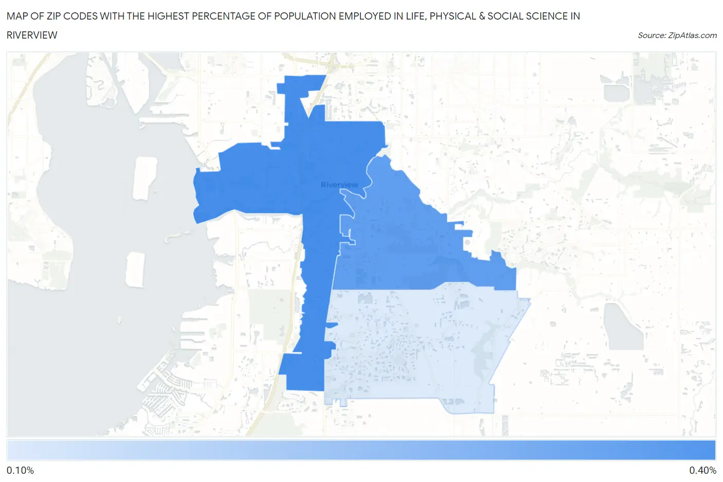 Zip Codes with the Highest Percentage of Population Employed in Life, Physical & Social Science in Riverview Map