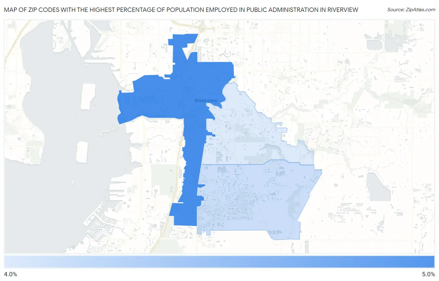 Zip Codes with the Highest Percentage of Population Employed in Public Administration in Riverview Map