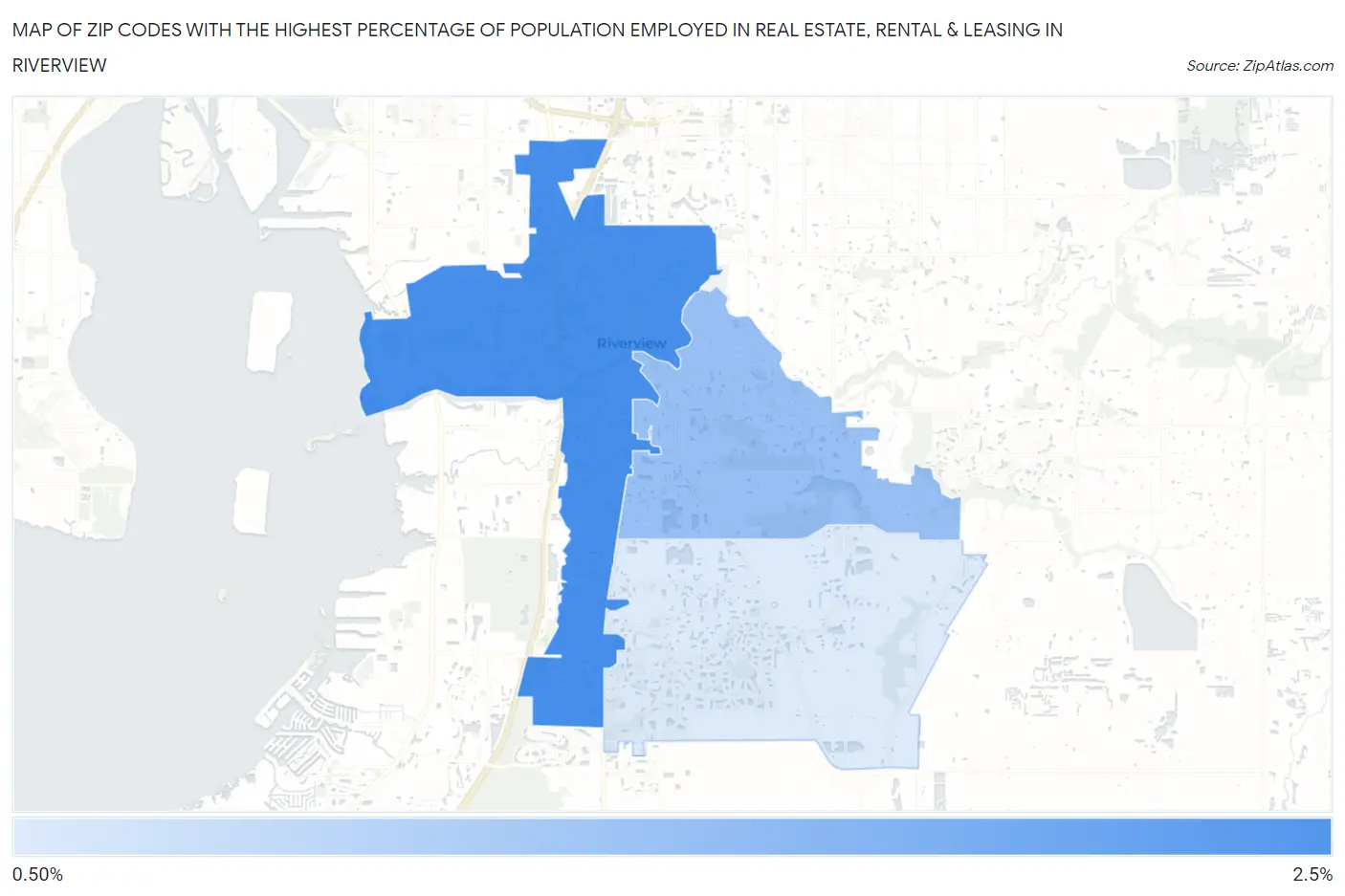 Zip Codes with the Highest Percentage of Population Employed in Real Estate, Rental & Leasing in Riverview Map