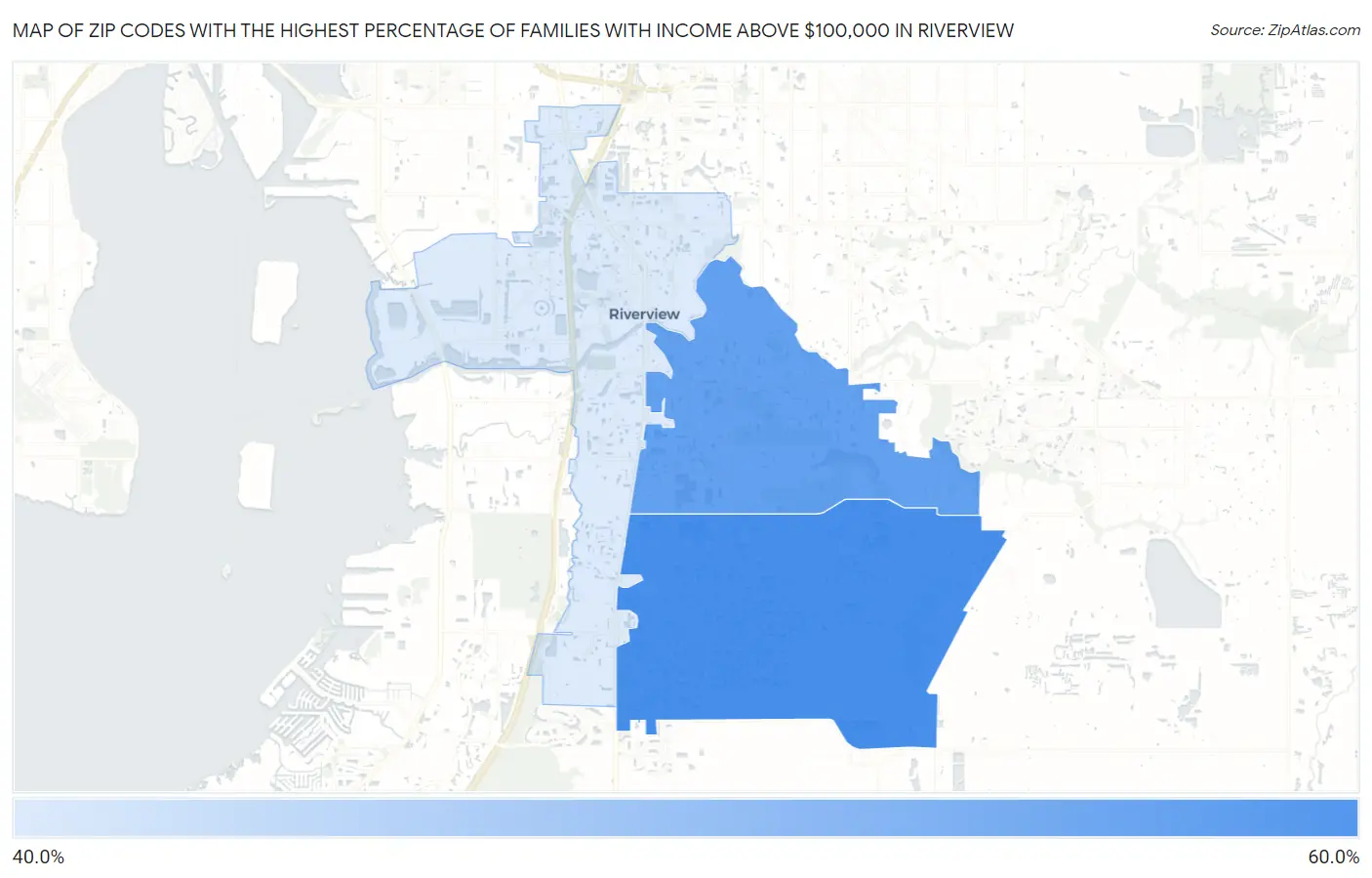 Zip Codes with the Highest Percentage of Families with Income Above $100,000 in Riverview Map