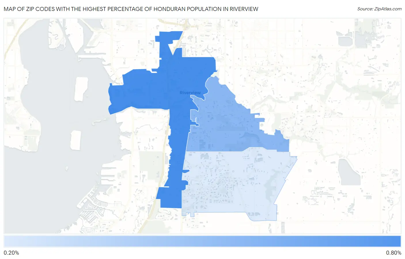 Zip Codes with the Highest Percentage of Honduran Population in Riverview Map