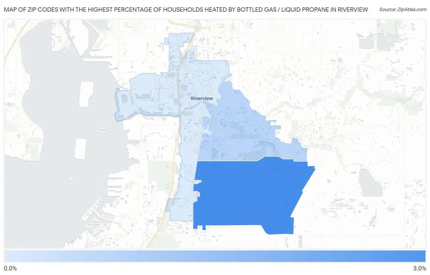 Zip Codes with the Highest Percentage of Households Heated by Bottled Gas / Liquid Propane in Riverview Map
