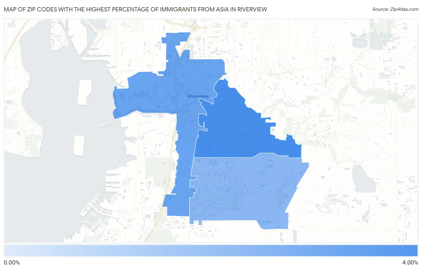 Zip Codes with the Highest Percentage of Immigrants from Asia in Riverview Map