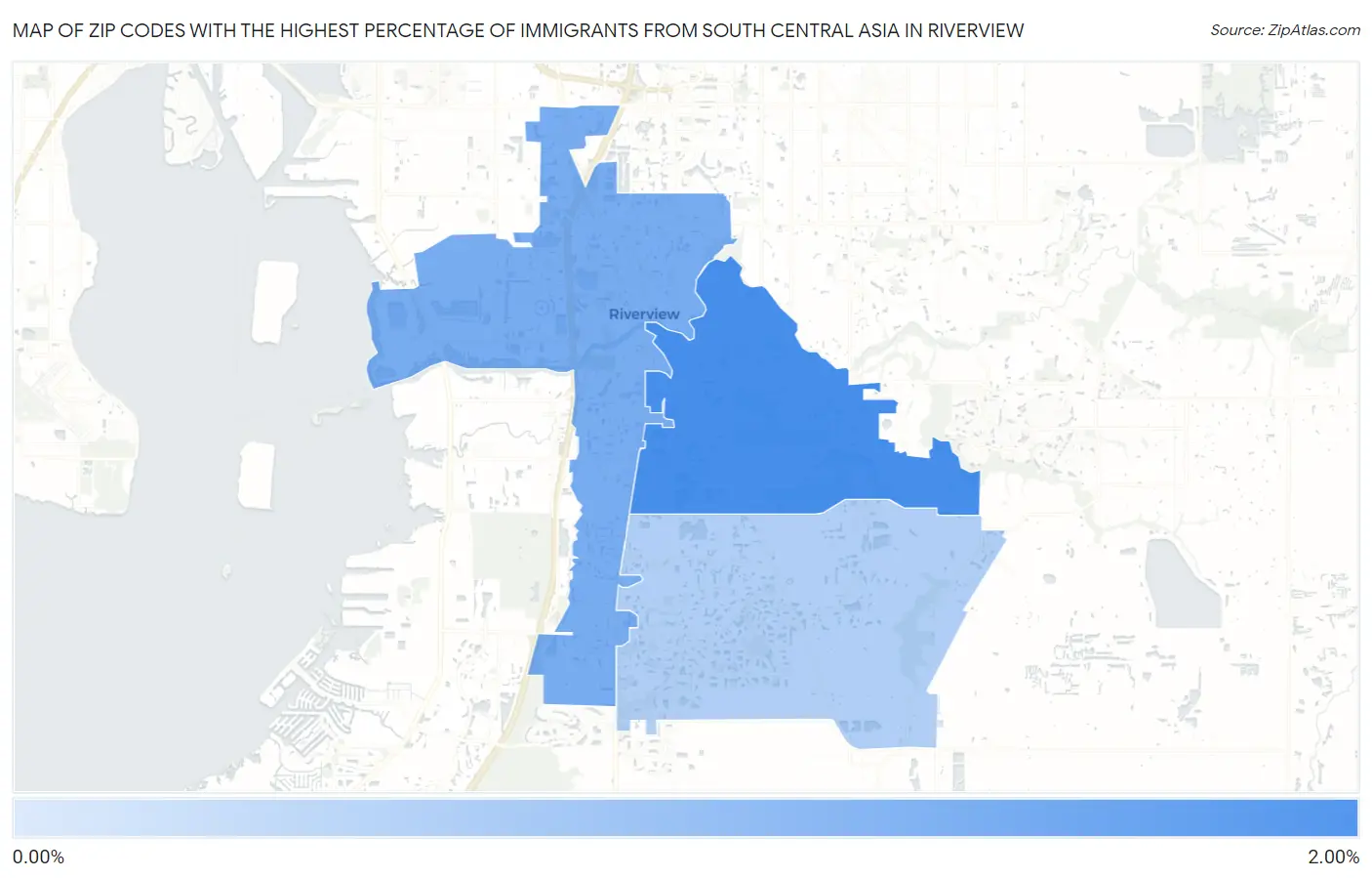 Zip Codes with the Highest Percentage of Immigrants from South Central Asia in Riverview Map