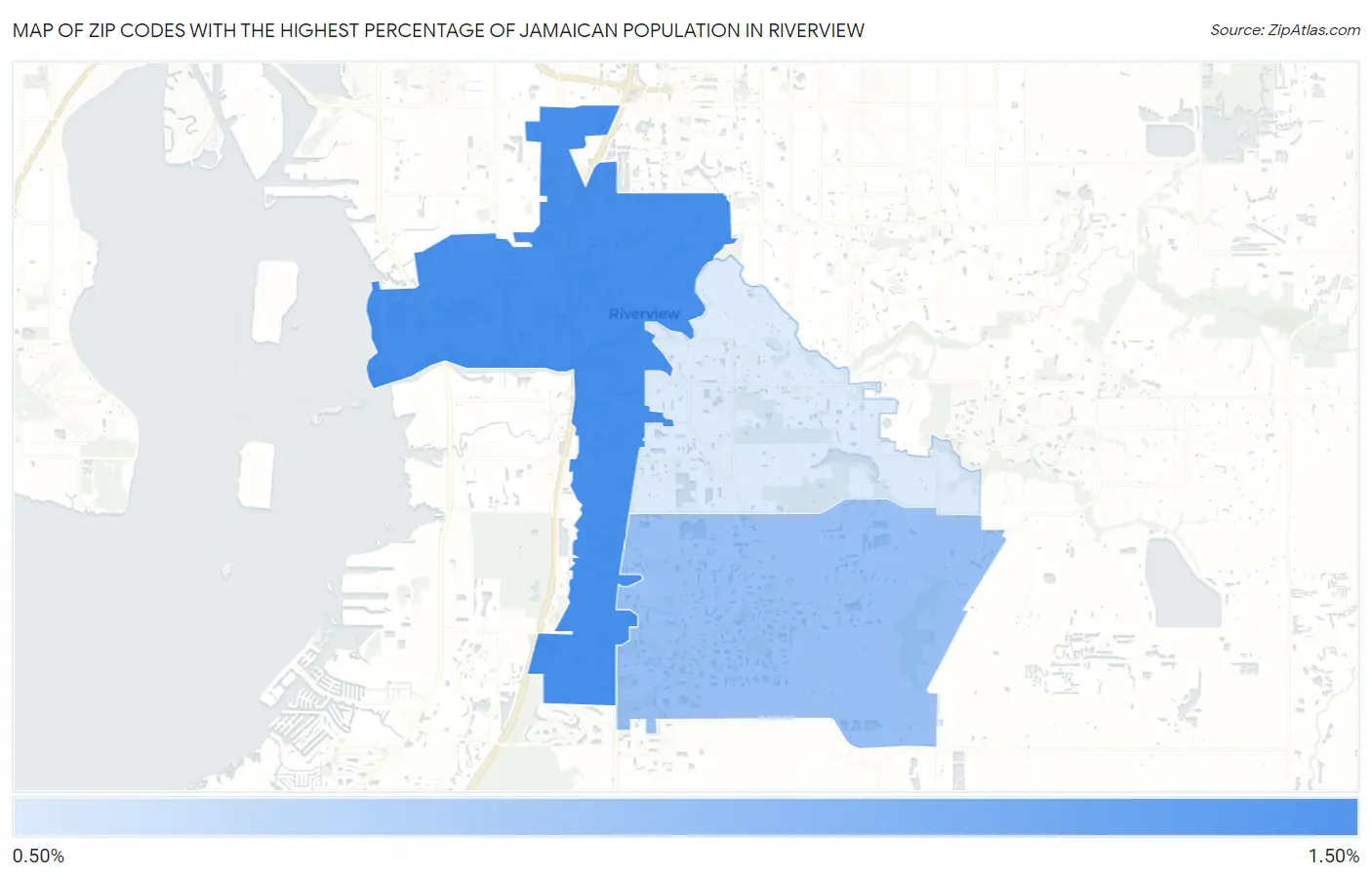 Zip Codes with the Highest Percentage of Jamaican Population in Riverview Map