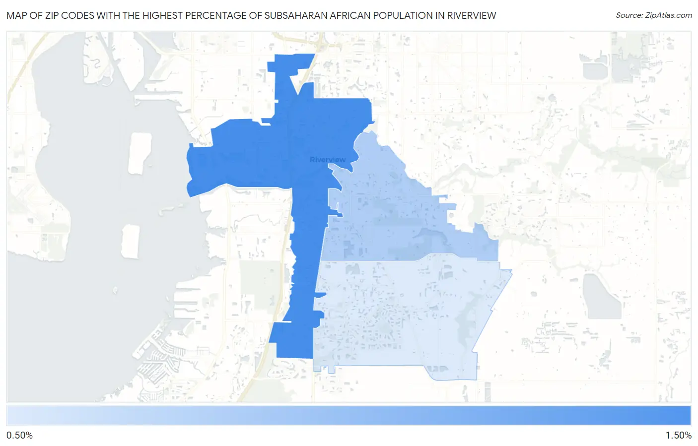 Zip Codes with the Highest Percentage of Subsaharan African Population in Riverview Map