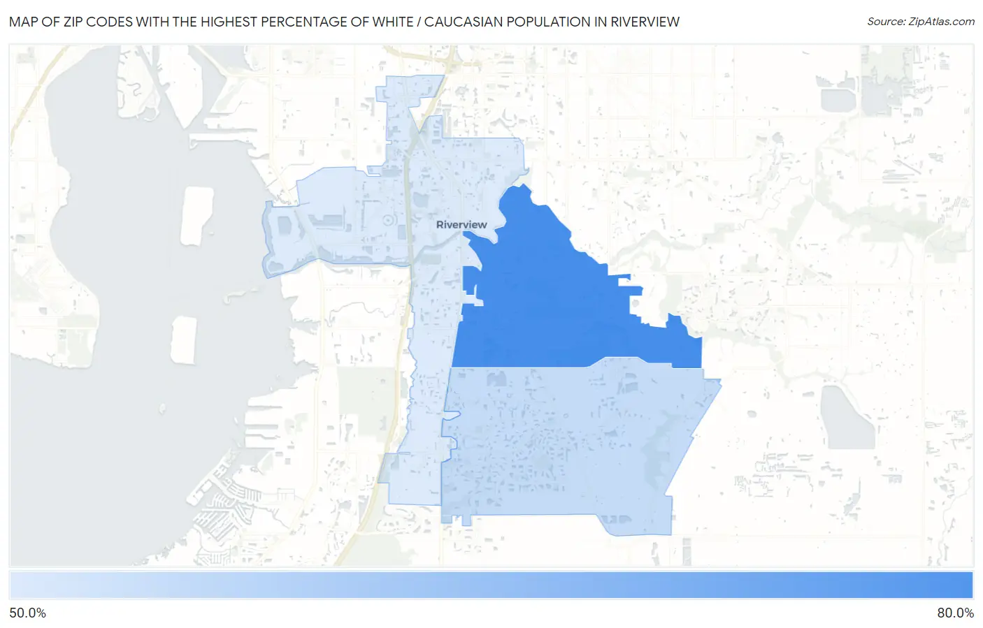 Zip Codes with the Highest Percentage of White / Caucasian Population in Riverview Map