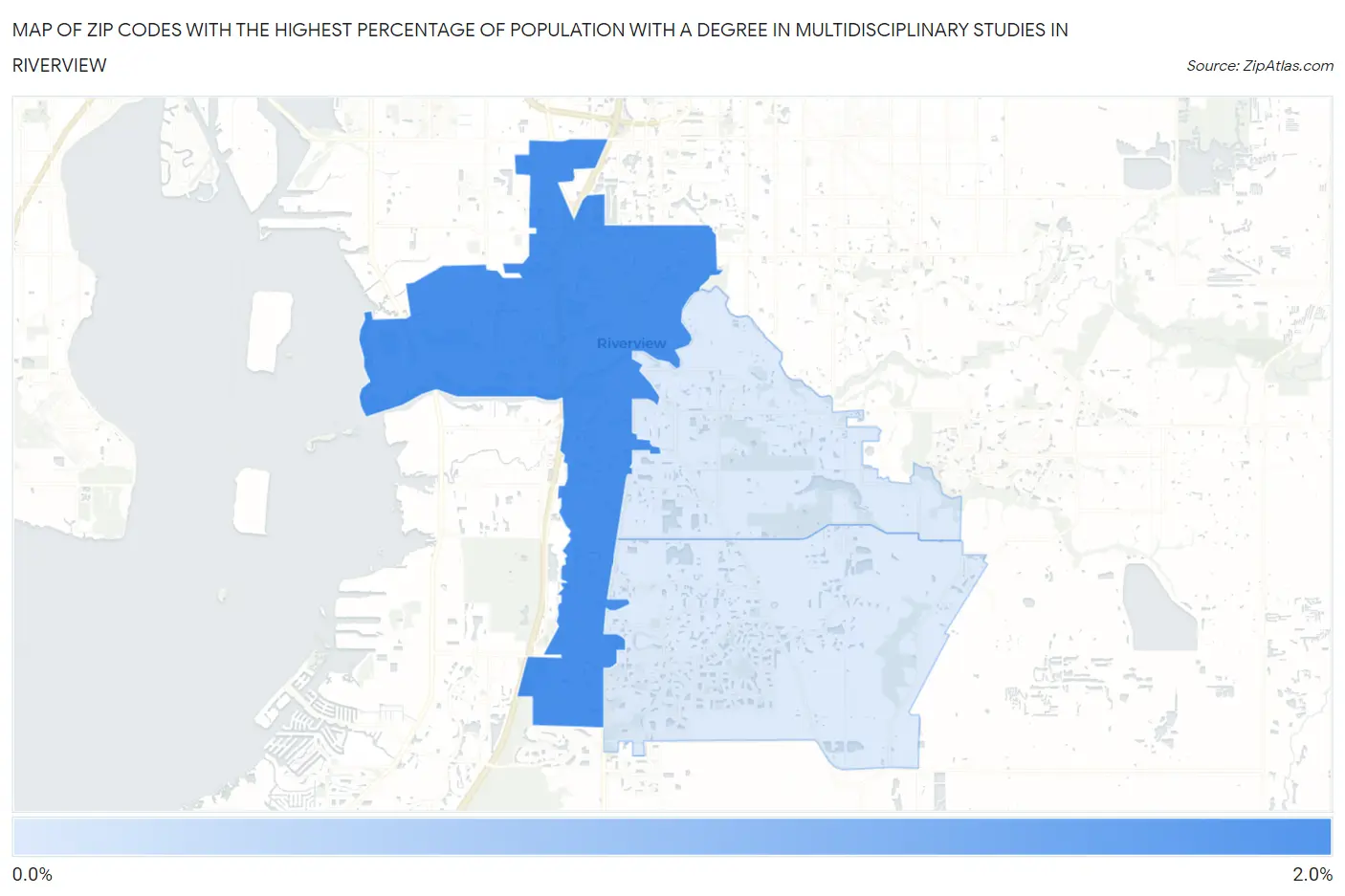 Zip Codes with the Highest Percentage of Population with a Degree in Multidisciplinary Studies in Riverview Map