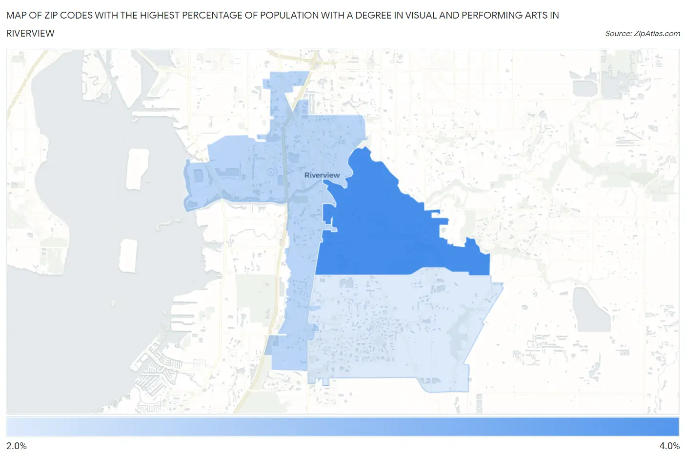 Zip Codes with the Highest Percentage of Population with a Degree in Visual and Performing Arts in Riverview Map