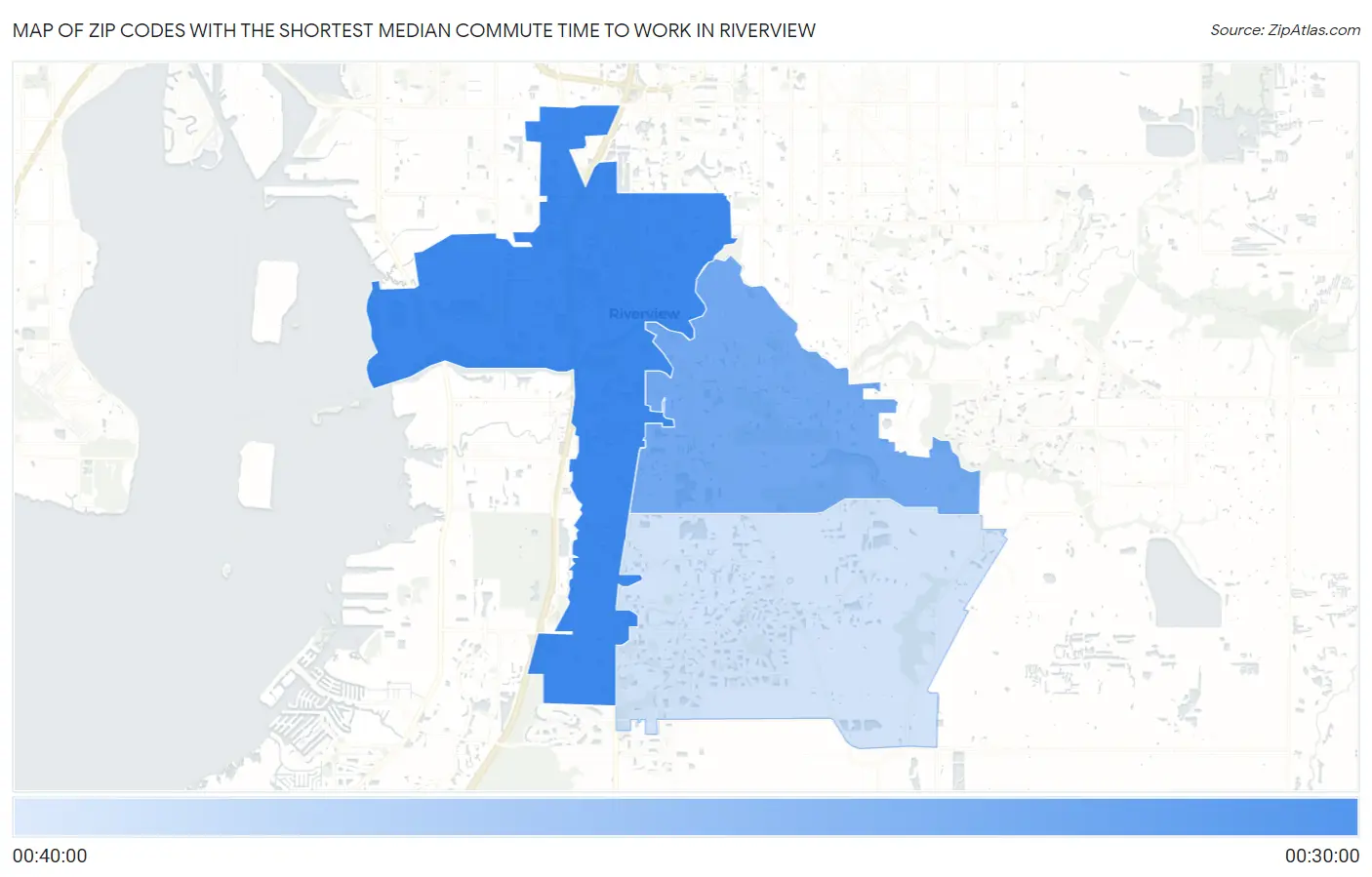 Zip Codes with the Shortest Median Commute Time to Work in Riverview Map