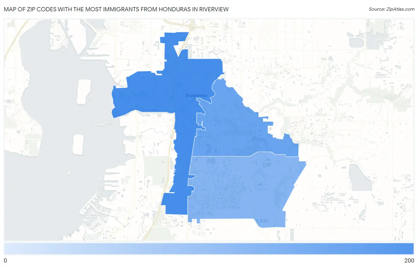 Zip Codes with the Most Immigrants from Honduras in Riverview Map