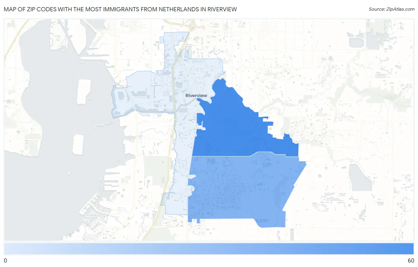Zip Codes with the Most Immigrants from Netherlands in Riverview Map