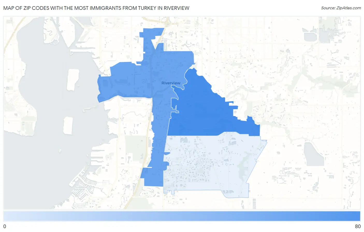 Zip Codes with the Most Immigrants from Turkey in Riverview Map