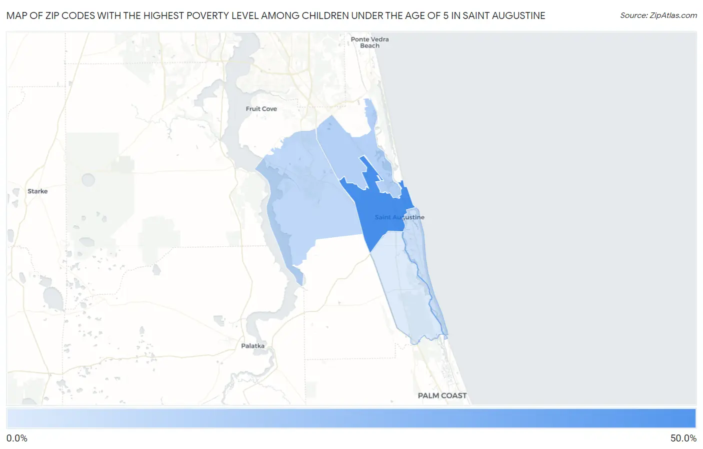 Zip Codes with the Highest Poverty Level Among Children Under the Age of 5 in Saint Augustine Map
