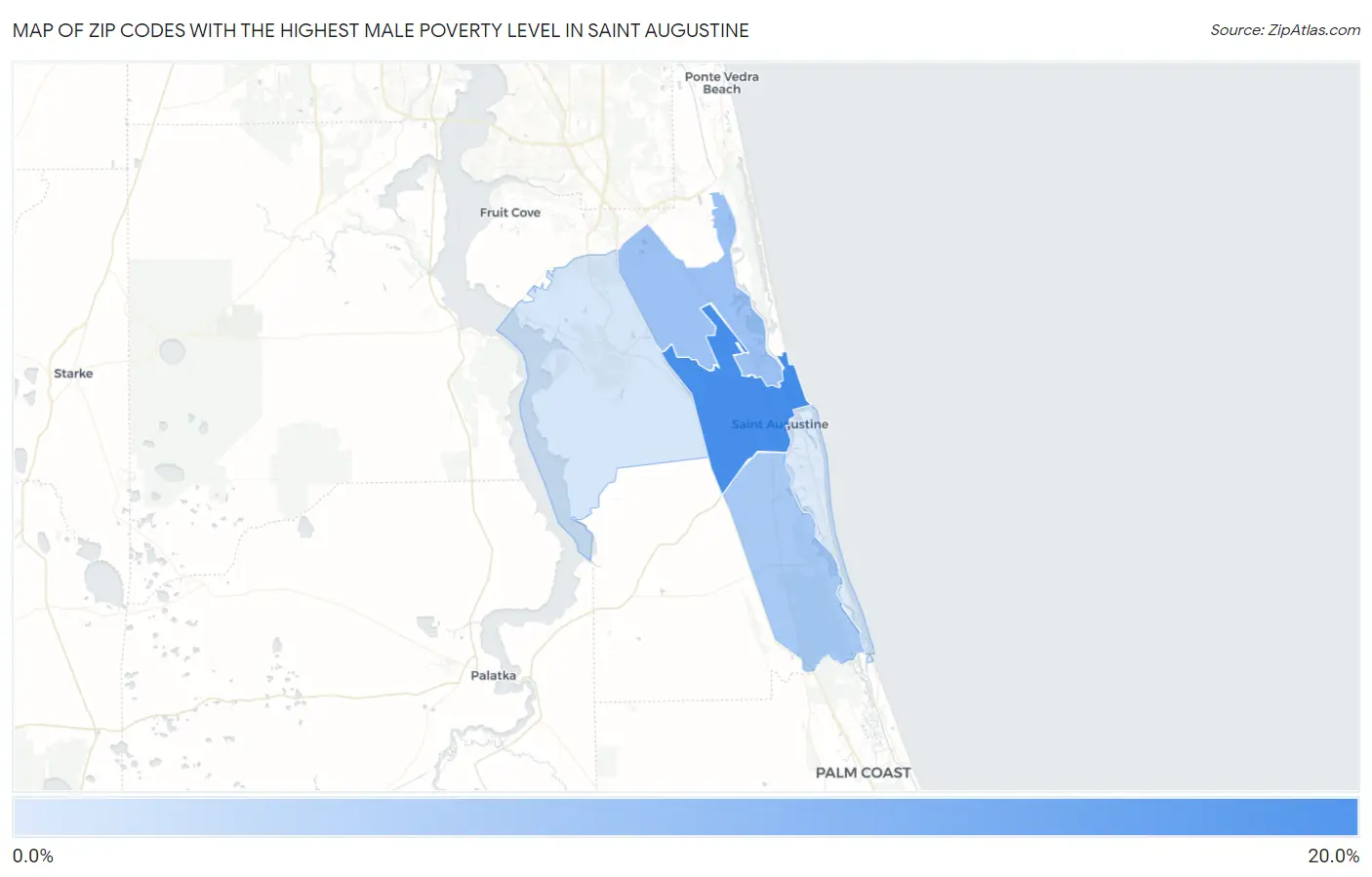 Zip Codes with the Highest Male Poverty Level in Saint Augustine Map