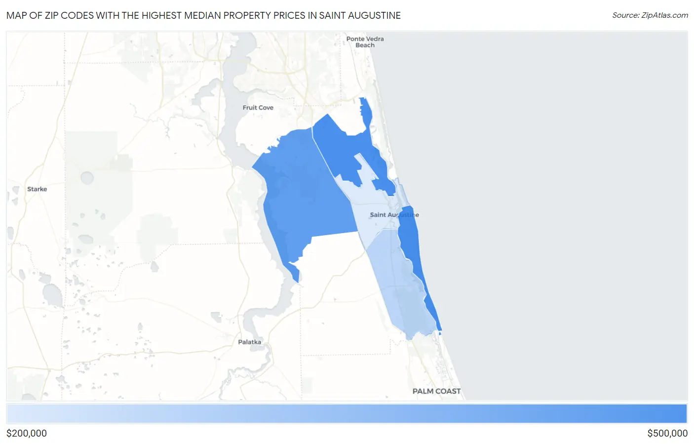 Zip Codes with the Highest Median Property Prices in Saint Augustine Map
