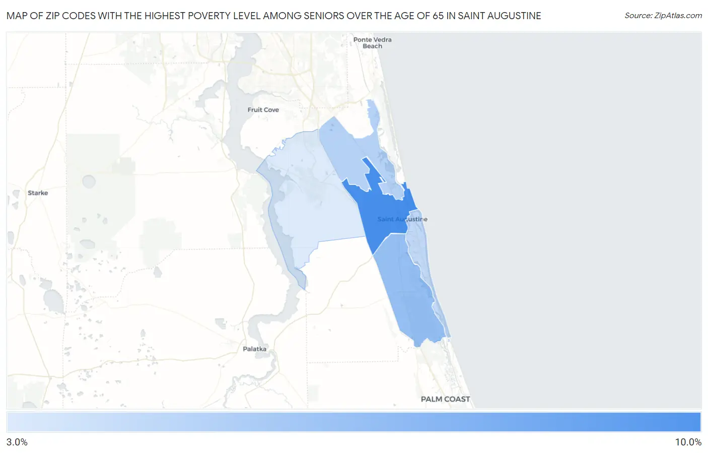 Zip Codes with the Highest Poverty Level Among Seniors Over the Age of 65 in Saint Augustine Map