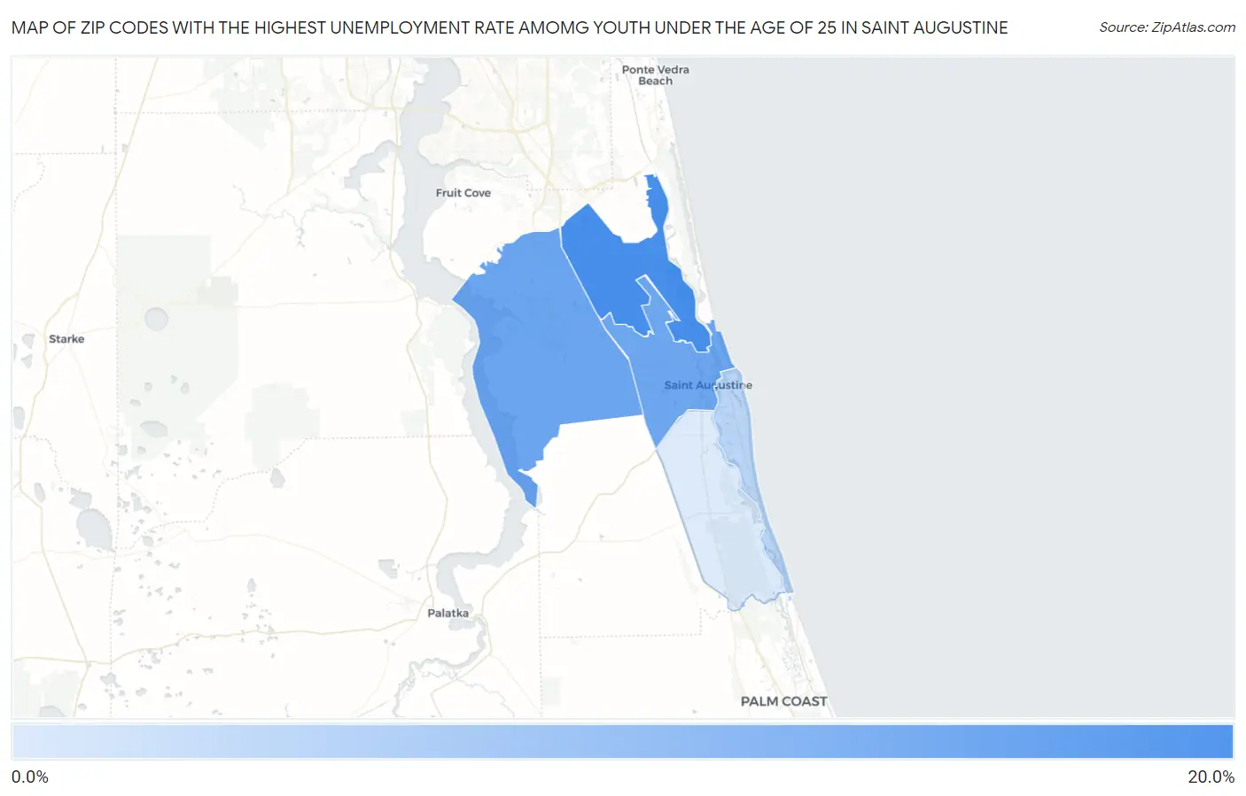 Zip Codes with the Highest Unemployment Rate Amomg Youth Under the Age of 25 in Saint Augustine Map